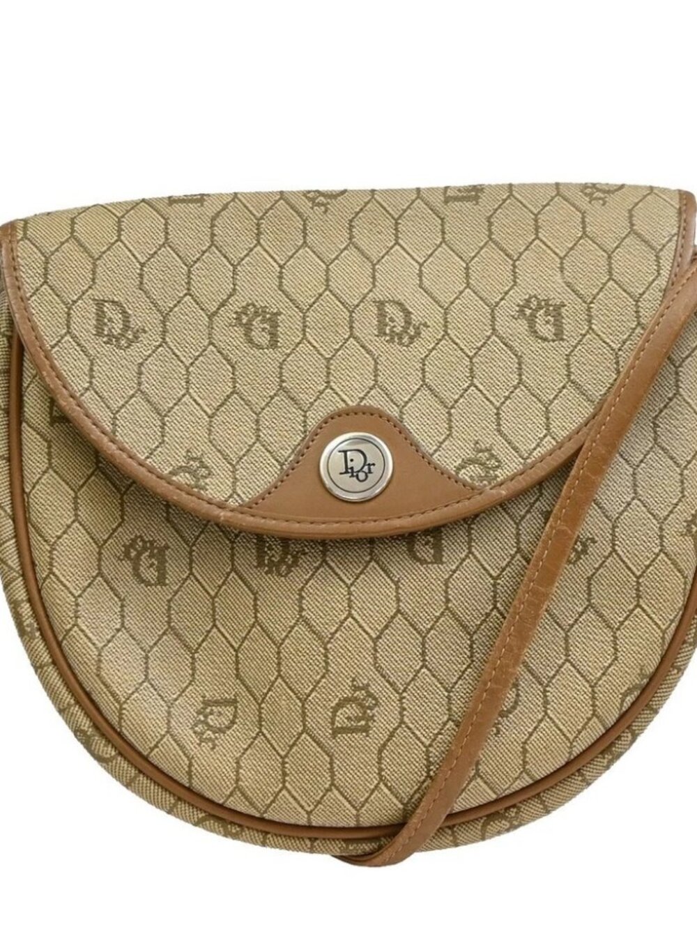CHRISTAIAN DIOR Honeycomb Shoulder Bag PVC Leather Beige GHW France 30KP615